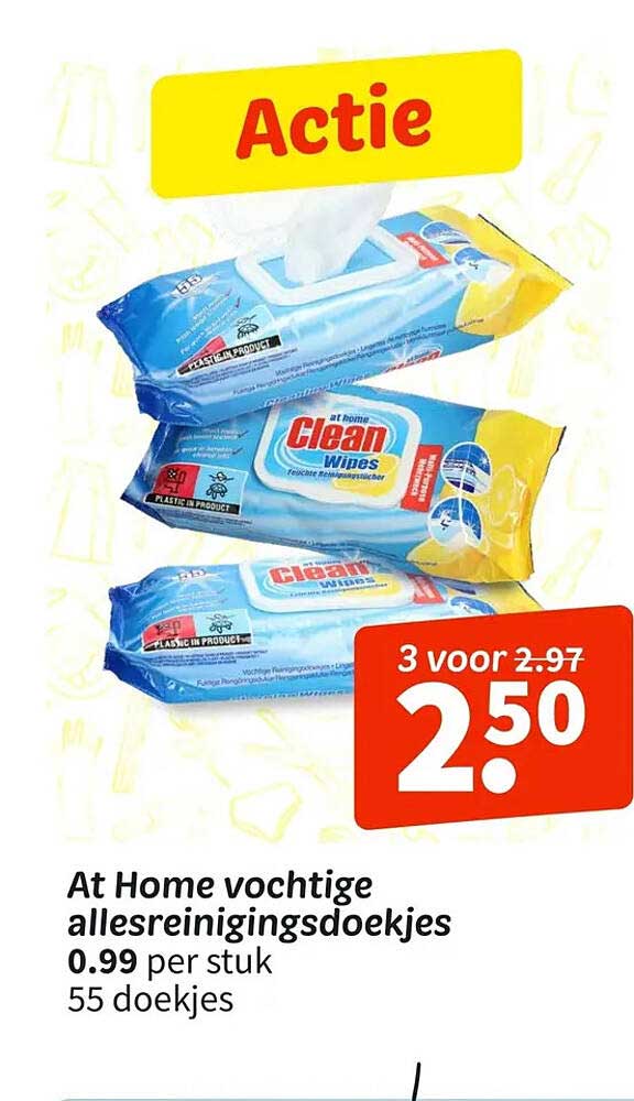 At Home vochtige allesreinigingsdoekjes 3 voor 2.50