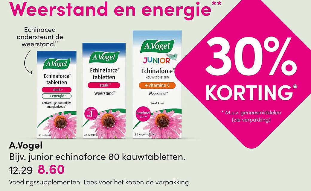 A.Vogel Bijv. junior echinaforce 80 kauwtabletten. 30% KORTING*