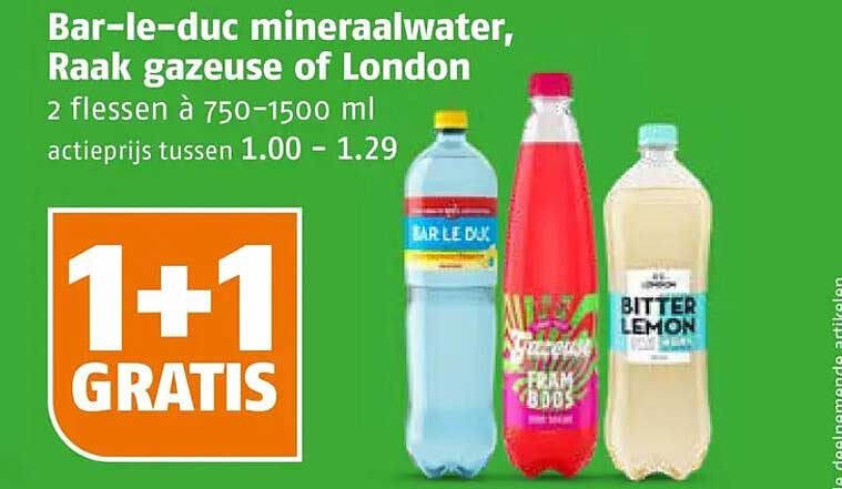 Bar-le-duc mineraalwater, Raak gazeuse of London 1+1 GRATIS