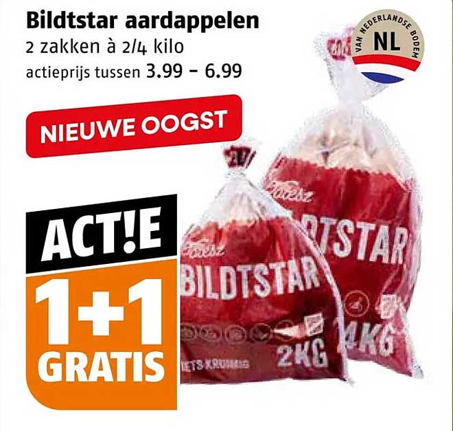 Bildstar aardappelen 2 zakken à 2¼ kilo ACTIE 1+1 GRATIS