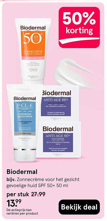 Biodermal bijv. Zonnecrème voor het gezicht gevoelige huid SPF 50+ 50 ml