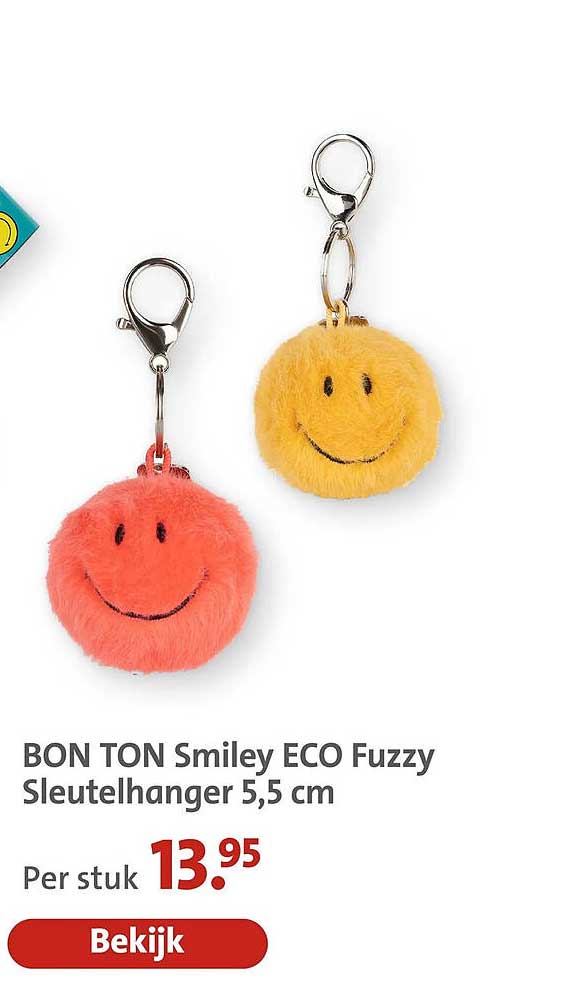 BON TON Smiley ECO Fuzzy Sleutelhanger 5,5 cm
