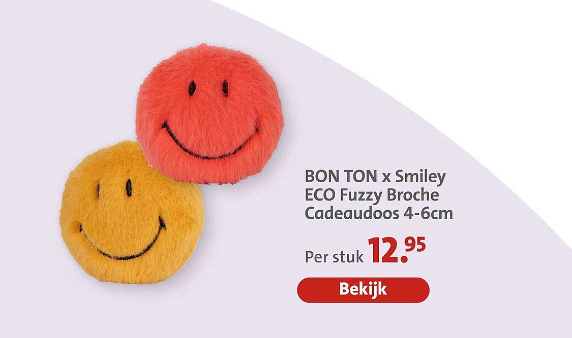BON TON x Smiley ECO Fuzzy Broche Cadeaudoos 4-6cm