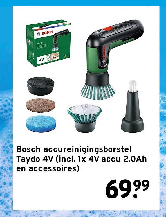 Bosch accureinigingsborstel Taydo 4V (incl. 1x 4V accu 2.0Ah en accessoires)