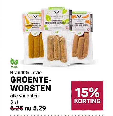 Brandt & Levie GROENTE-WORSTEN alle varianten 3 st 15% KORTING