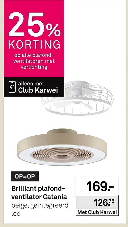 Brilliant plafondventilator Catania beige, geïntegreerd led 25% KORTING