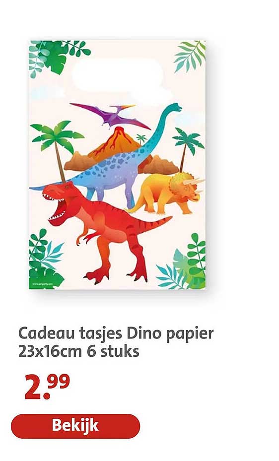 Cadeau tasjes Dino papier 23x16cm 6 stuks
