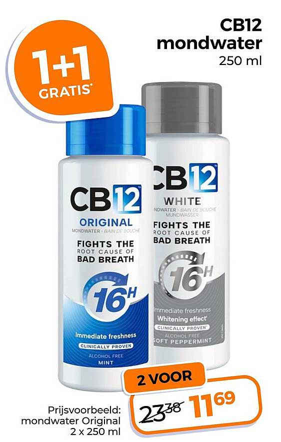 CB12 mondwater 250 ml 1+1 GRATIS