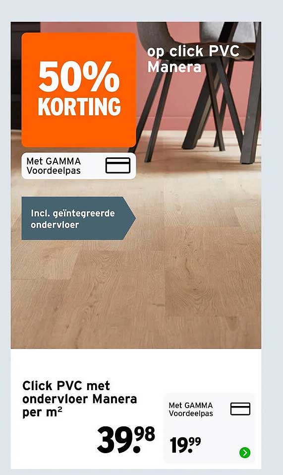 Click PVC met ondervloer Manera per m² 50% korting