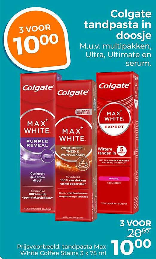 Colgate tandpasta in doosje 3 voor 10.00