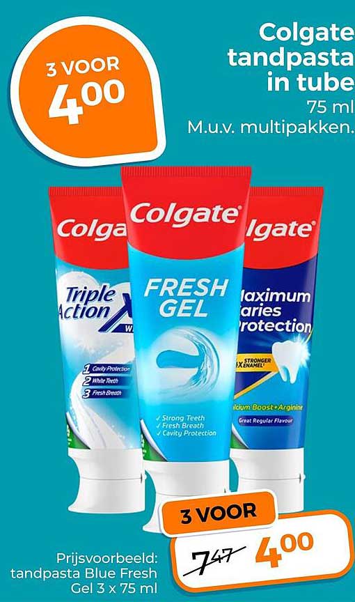 Colgate tandpasta in tube 75 ml 3 VOOR 4.00