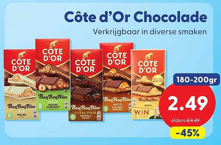 Côte d’Or Chocolade Verkrijgbaar in diverse smaken -45%