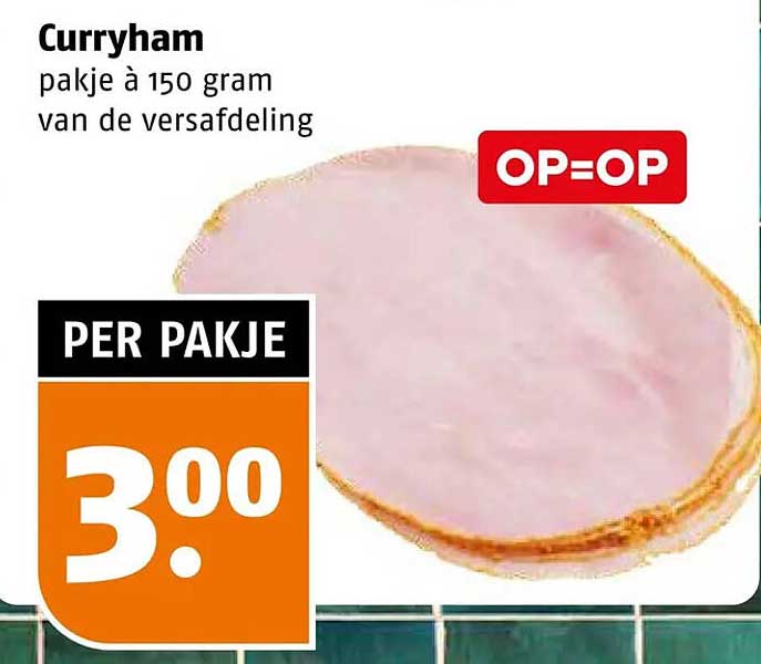 Curryham pakje à 150 gram van de versafdeling OP=OP