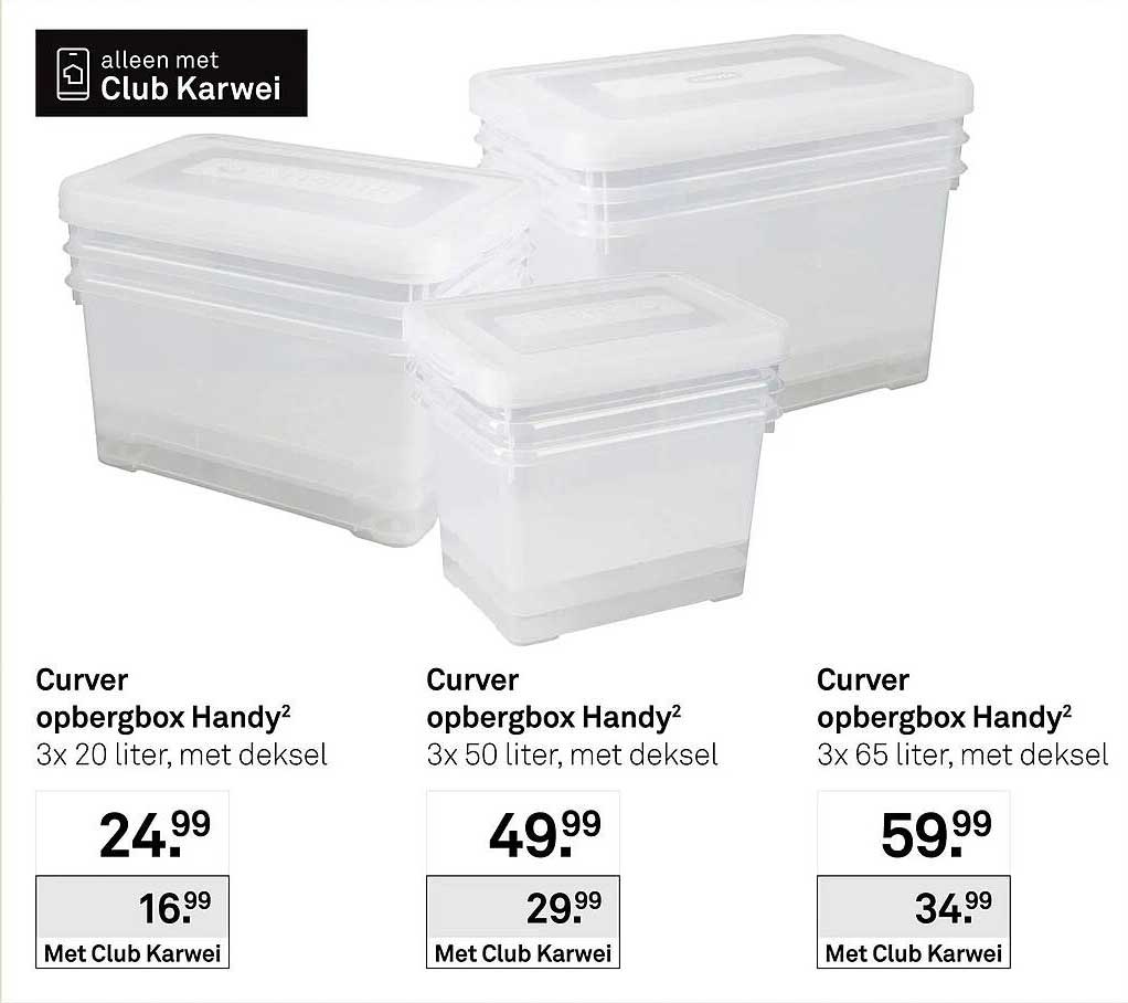 Curver opbergbox Handy² 3x 20 liter, met deksel