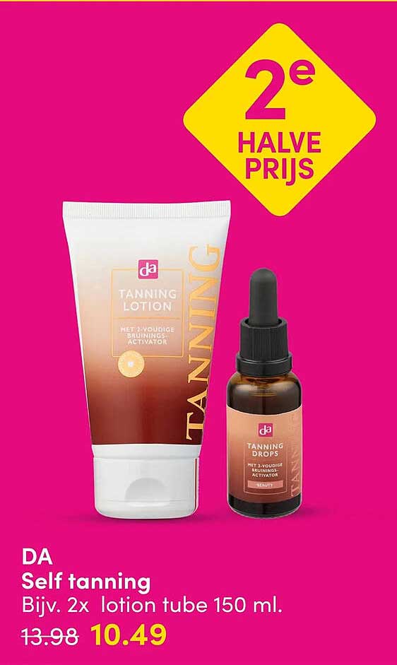 DA Self tanning Bijv. 2x lotion tube 150 ml. 2e halve prijs