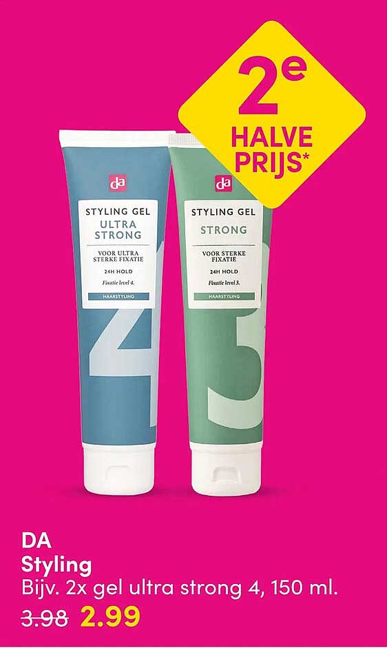 DA Styling Bijv. 2x gel ultra strong 4, 150 ml. 2e halve prijs*