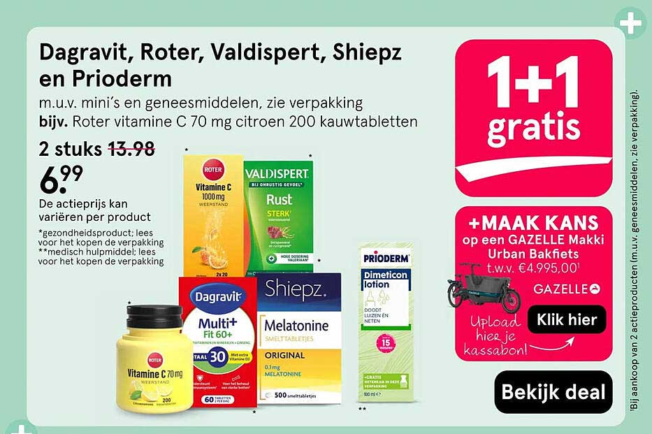 Dagravit, Roter, Valdispert, Shiepz en Prioderm 1+1 gratis