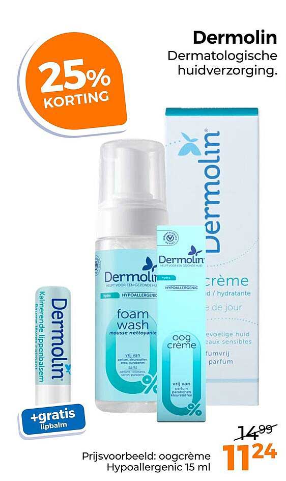 Dermolin Dermatologische huidverzorging 25% KORTING + gratis lipbalm