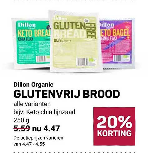 Dillon Organic GLUTENVRIJ BROOD alle varianten