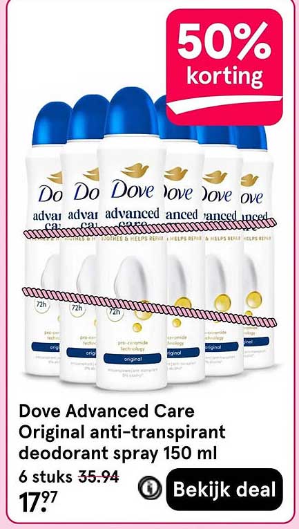Dove Advanced Care Original anti-transpirant deodorant spray 150 ml 50% korting