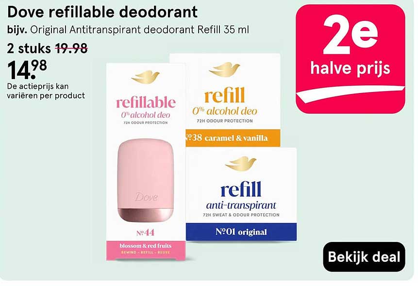 Dove refillable deodorant 2e halve prijs