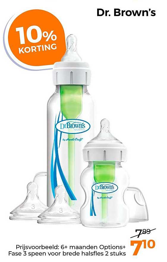 Dr. Brown’s 10% korting Prijsvoorbeeld: 6+ maanden Options+ Fase 3 speen voor brede halsfles 2 stuks