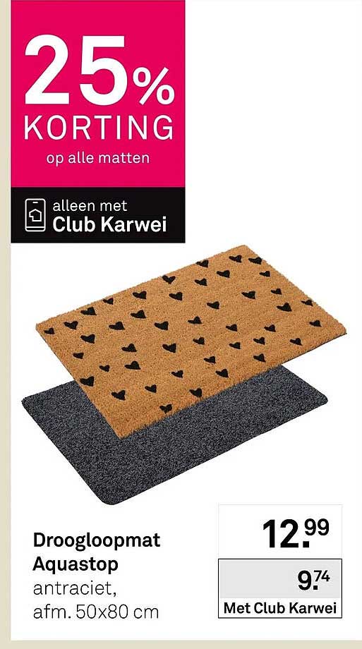 Droogloopmat Aquastop antraciet, afm. 50x80 cm 25% KORTING op alle matten alleen met Club Karwei