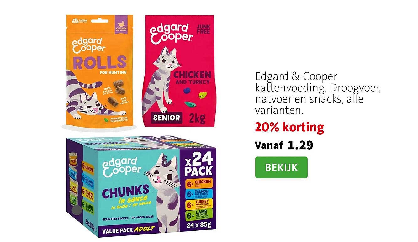 Edgard & Cooper kattenvoeding. Droogvoer, natvoer en snacks, alle varianten. 20% korting