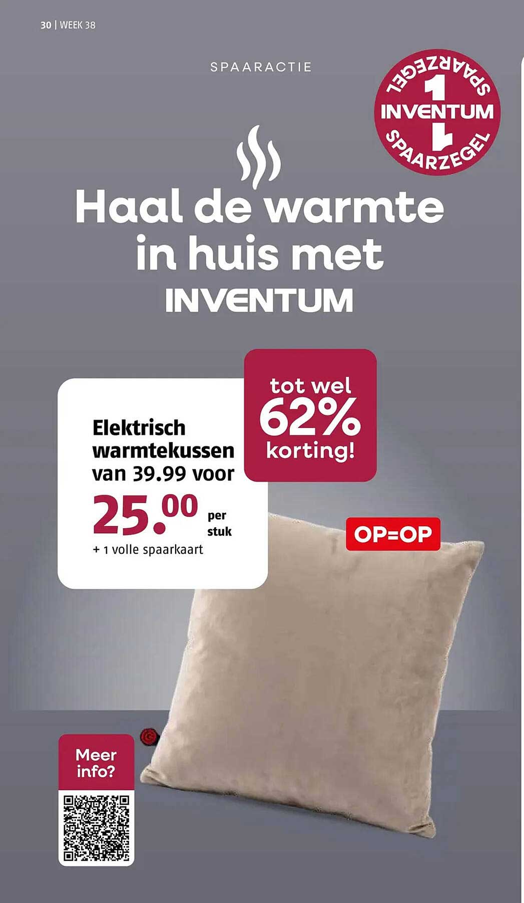 Elektrisch warmtekussen van 39.99 voor 25.00 per stuk + 1 volle spaarkaart
