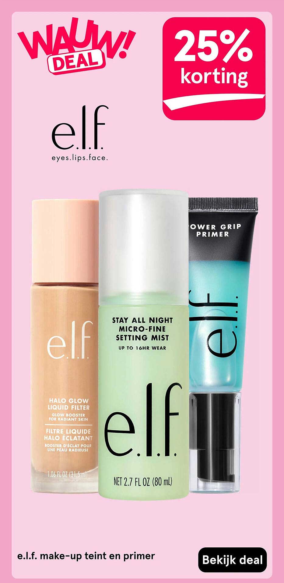 e.l.f. make-up teint en primer 25% korting