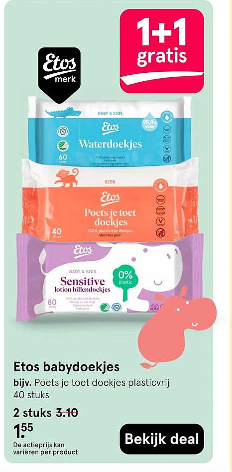 Etos babydoekjes 1+1 gratis