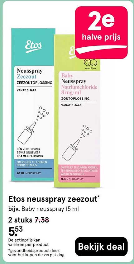 Etos neusspray zeezout* 2e halve prijs