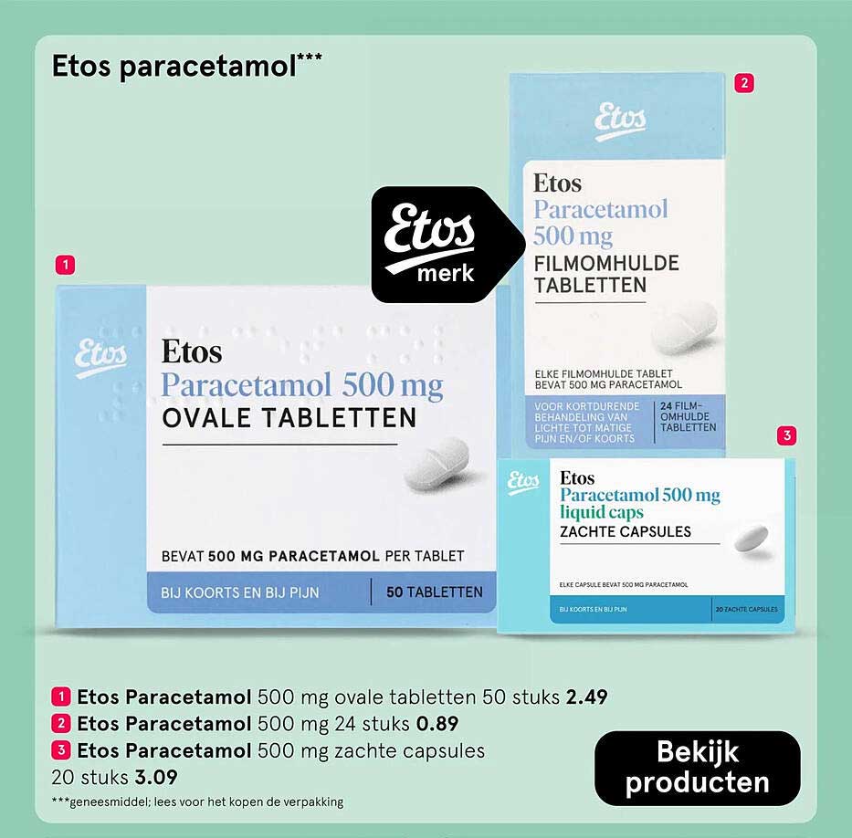 Etos paracetamol 500 mg ovale tabletten 50 stuks