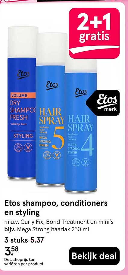Etos shampoo, conditioners en styling 2+1 gratis