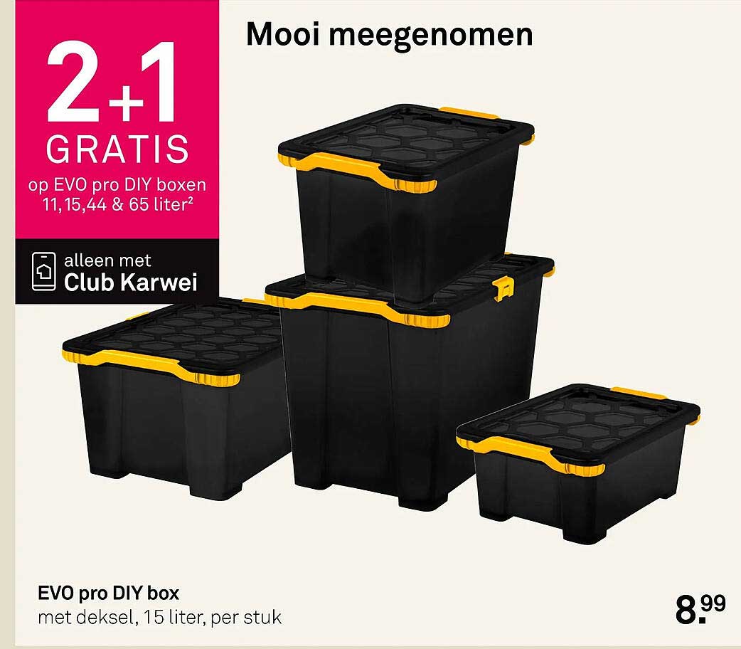 EVO pro DIY box met deksel, 15 liter, per stuk 2+1 gratis