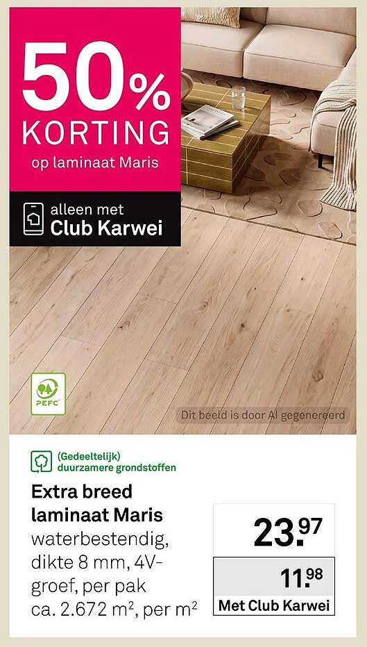 Extra breed laminaat Maris waterbestendig, dikte 8 mm, 4V-groef, per pak ca. 2.672 m², per m² 50% KORTING op laminaat Maris alleen met Club Karwei Met Club Karwei