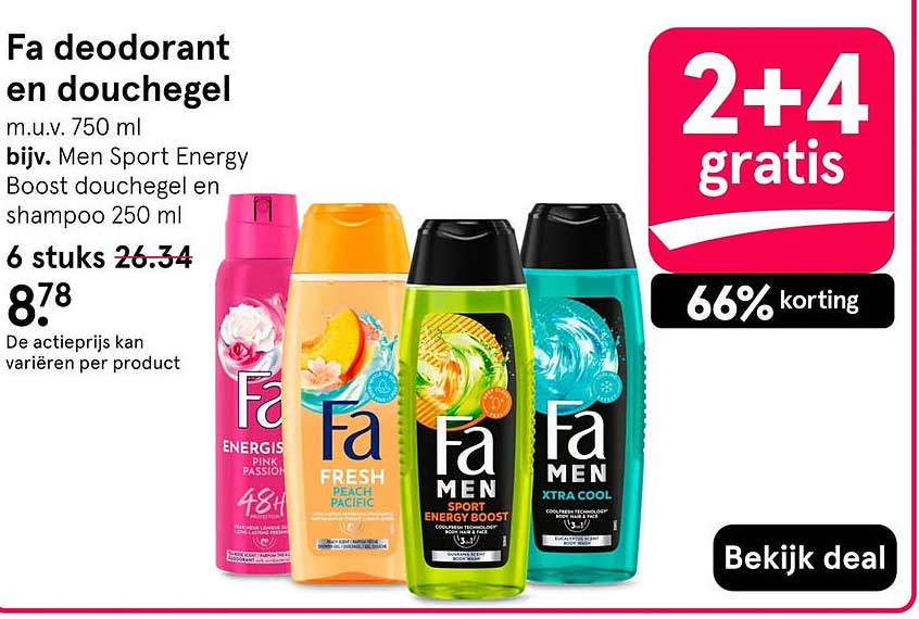 Fa deodorant en douchegel 2+4 gratis