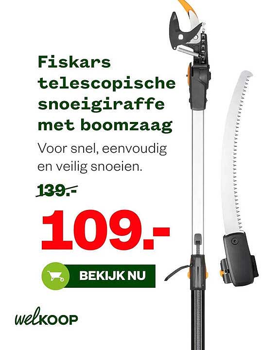 Fiskars telescopische snoeischaar met boomzaag