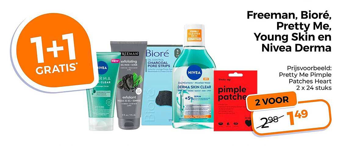 Freeman, Bioré, Pretty Me, Young Skin en Nivea Derma 1+1 GRATIS