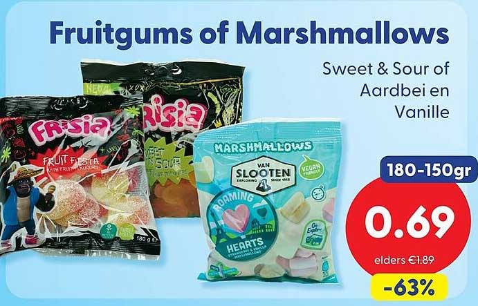 Fruigtums of Marshmallows Sweet & Sour of Aardbei en Vanille