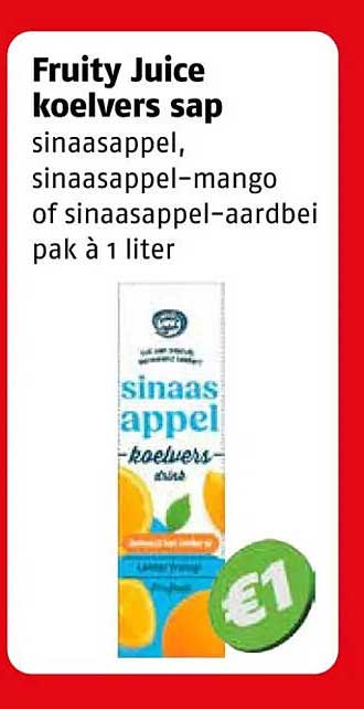 Fruity Juice koelvers sap sinaasappel, sinaasappel-mango of sinaasappel-aardbei pak à 1 liter