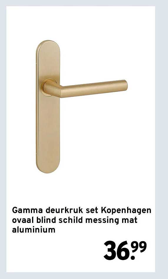 Gamma deurkruk set Kopenhagen ovaal blind schild messing mat aluminium