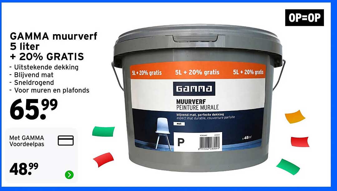 GAMMA muurverf 5 liter + 20% GRATIS