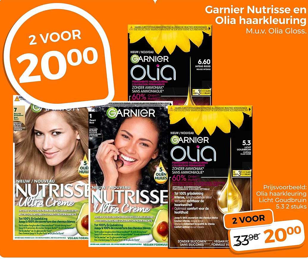 Garnier Nutrisse en Olia haarkleuring M.u.v. Olia Gloss. 2 voor 20,00