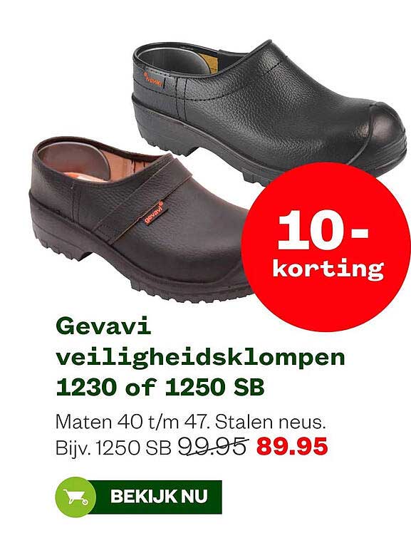 Gevavi veiligheidsklompen 1230 of 1250 SB 10- korting