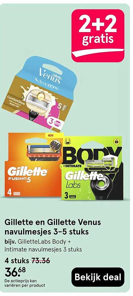 Gillette en Gillette Venus navulmesjes 3-5 stuks 2+2 gratis