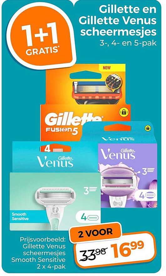 Gillette en Gillette Venus scheermesjes 3-, 4- en 5-pak 1+1 gratis