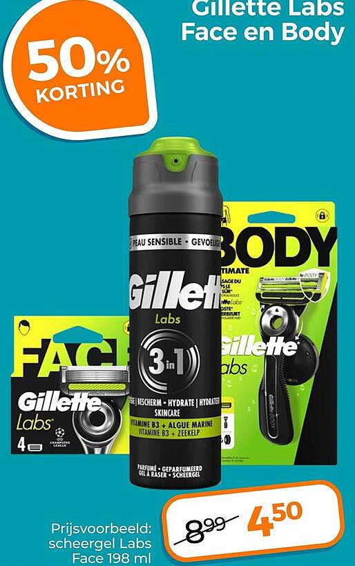 Gillette Labs Face en Body 50% korting