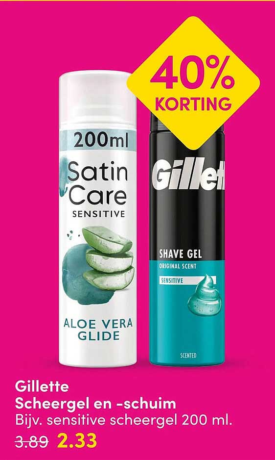 Gillette Scheergel en -schuim Bijv. sensitive scheergel 200 ml. 40% KORTING