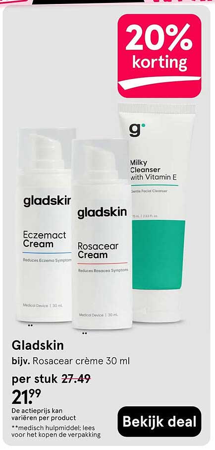 Gladskin bijv. Rosacear crème 30 ml